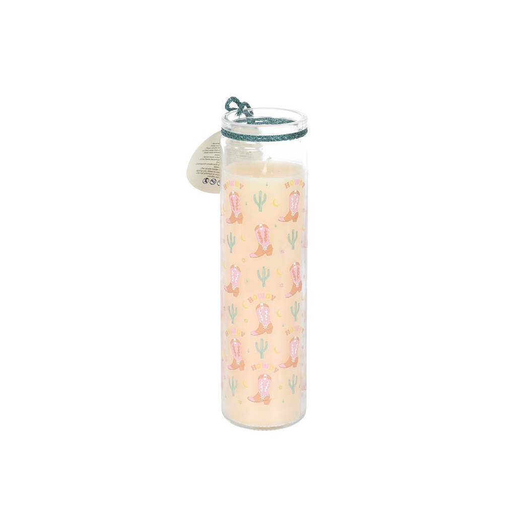 Howdy Cowboy Boot Print Floral Tube Candle - Image 3