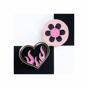 Burning Heart and Sad Flower Pin Badge Set